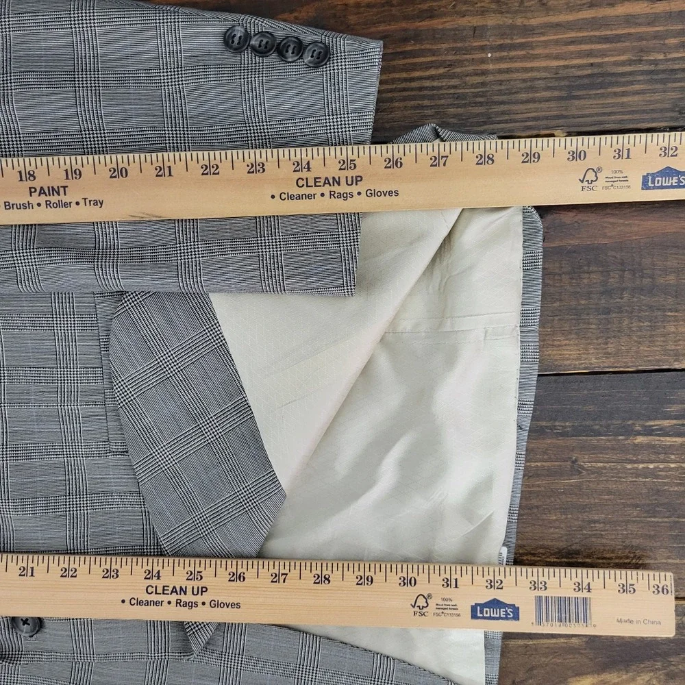 Hart Schaffner Marx Men's Sport Coat Two Button Gray‎ Plaid Worsted Wool 42L
